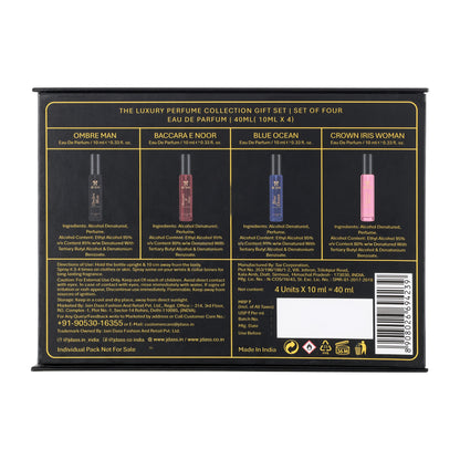 Back view of Jdass luxury perfume collection gift set packaging with perfume names