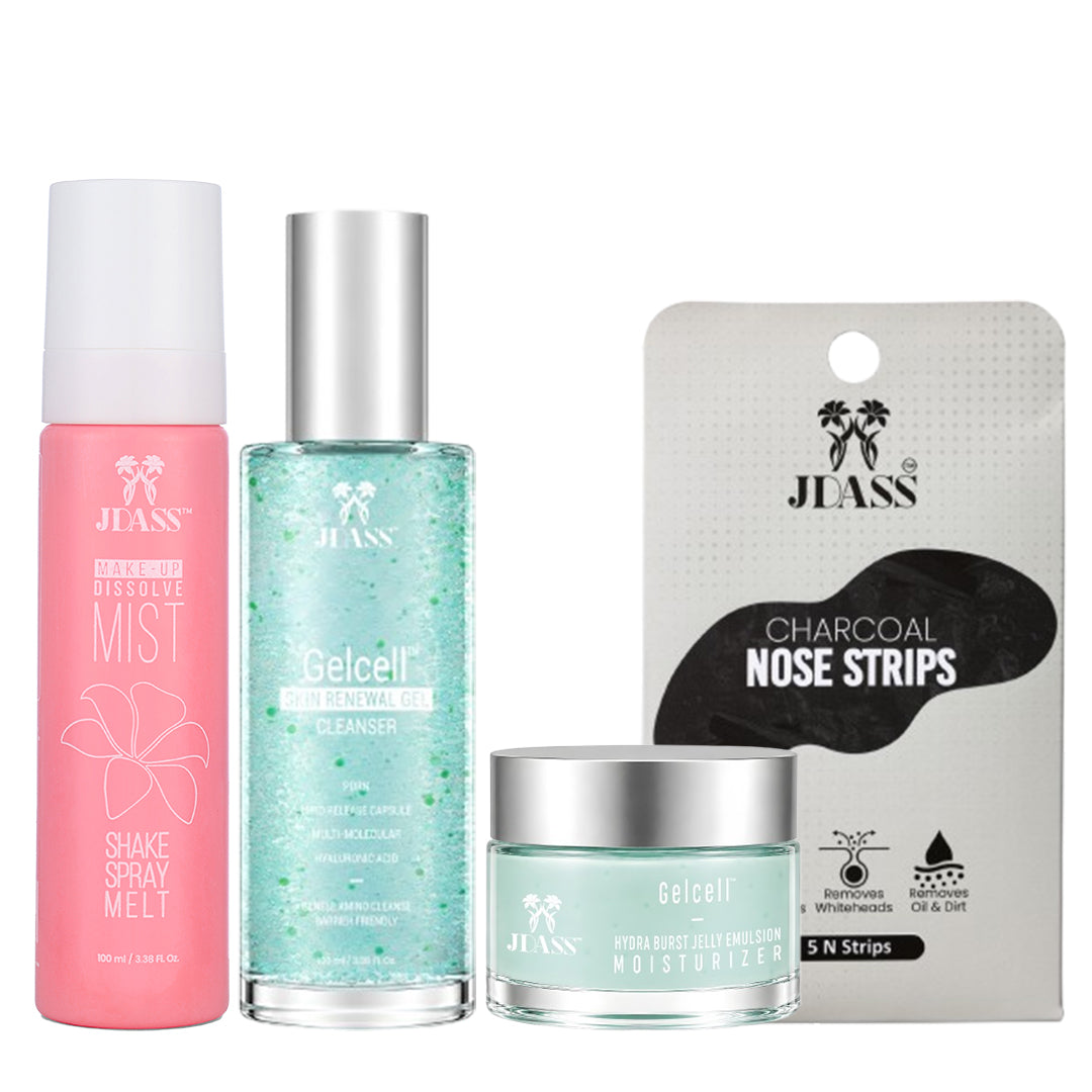 Makeup remover mist + Cleanser + Moisturizer + Nose strip