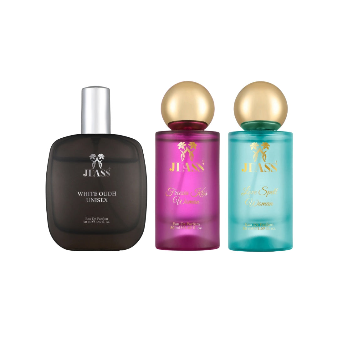 Pack of 3 (White Oudh Unisex + Love Spell Women + Freesia Kiss Women) 50ML Each